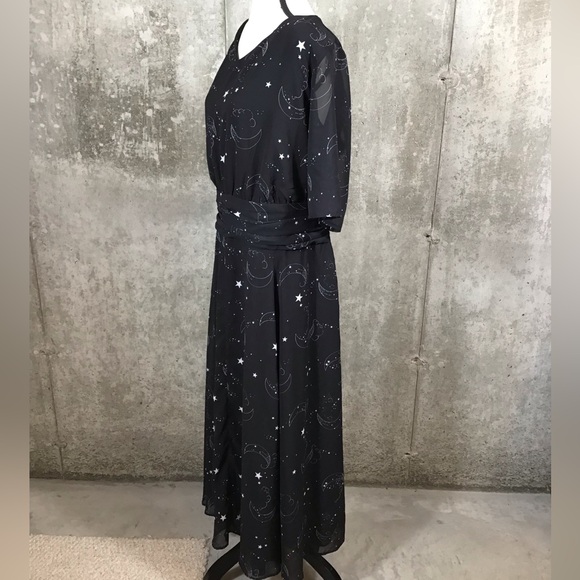 eShakti Womens Maxi Dress Size 24W Pockets Sheer Chiffon Celestial Black Witchy - Picture 5 of 16